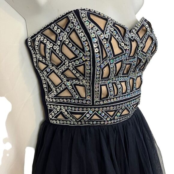 BLONDIE NITES Navy Sequin Strapless Whimsigoth Prom Homecoming Dress Babydoll 3 - Picture 5 of 16